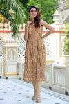 Pure Cotton (60*60) One Piece Dress Sleeveless Copper Brown Color Handblock Printed (Size: S-XXXL, 34-44) - IndieHaat