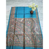 Silkmark Certified Tussar Silk Madhubani HANDPAINTED Blue Saree with Blouse-Indiehaat