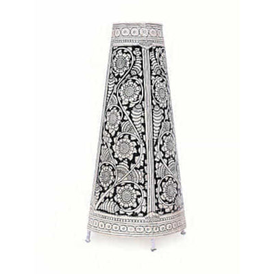 Indiehaat | Flower Kalamkari Handpainted Standing Round Leather Lamp | 17 Inch