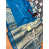 Silk Linen Banarasi Brocade Handloom Sapphire Blue Saree with Blouse-Indiehaat