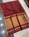 Maheshwari Handloom Silk Saree Dark Red Color Zari Line Zari Pallu with running blouse - IndieHaat