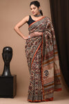 Chanderi Silk Saree Kalamkari Orange 7% Off - IndieHaat