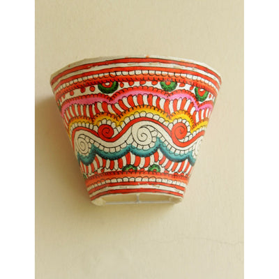 Indiehaat | Waves Kalamkari Handpainted Wall Mount Leather Lamp | 5.5 Inch