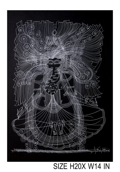 The Surpur Line Art Painting Mixed Media on Paper Unframed (Size: 22 x 16 inches) Artist: Krishna Prakash-Indiehaat