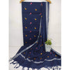 Handcrafted Katan Silk Blue Suit Piece with Bottom and Dupatta-Indiehaat