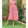 Pure Cotton Peach Ikkat Handblock Printed Prestitched Dress (Size 34 to 46)-Indiehaat