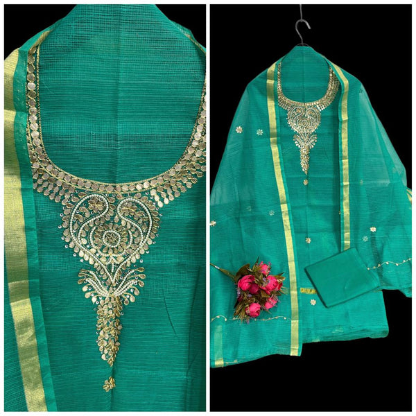 Kota Doria Suit Gota Patti Green 14% Off - IndieHaat