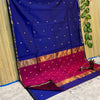 Maheshwari Silk Saree Butta Body Blue Color with golden zari weaving border and running blouse (Butta Design) - IndieHaat