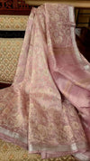 Pure Kota Linen Embroidery Saree Light Peach Colour with running blouse-Indiehaat