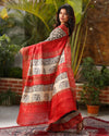 Silkmark Certified Tussar Silk Saree Cream Color Handloom Handblock printed with blouse - IndieHaat