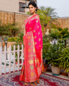 Banarasi Silk Saree Dark Pink Color with contrast pallu and blouse - IndieHaat