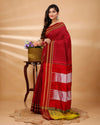 ILKAL Handloom Cotton Silk Saree Burgundy Red Color with running blouse - IndieHaat