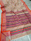 Pure Cotton Handloom Saree Striped Design Pallu Peach Color with running blouse-Indiehaat