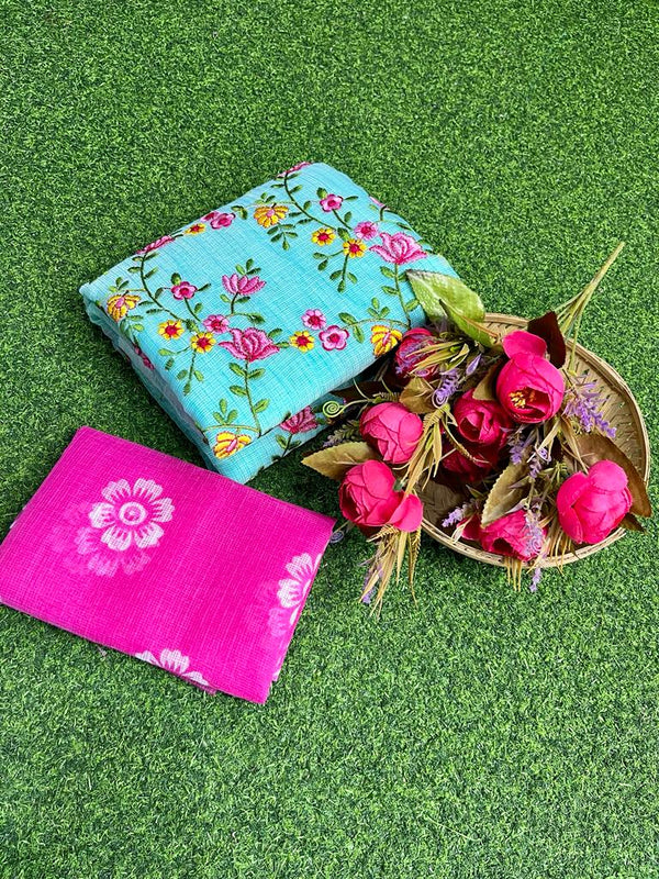 IndieHaat|Kota Doria Saree ContrastBlouse Blue 12% Off