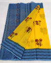 Kota Doria Handblock Printed Yellow Saree with blouse-Indiehaat