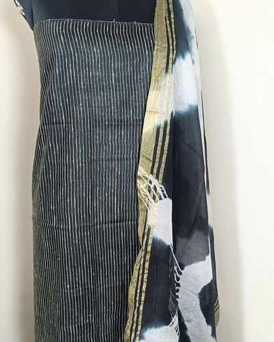 Katan Silk Suit Black (Top+Bottom) with Shibori Dyed Dupatta