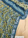 Linen Saree AjrakhhPrint Blue 13% Off - IndieHaat