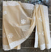 Organdy Cotton Saree Applique work Cream Colour with running blouse-Indiehaat