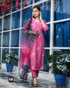 Pure Cotton Kota Doria Suits (Top+Bottom+Dupatta) Pink Color Stitch embroidery with Hand Bandhej work Dupatta - Indiehaat