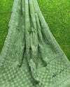 Kota Doria Saree Pastel Green Color Chikankari work without blouse - IndieHaat