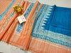 Silkmark Certified Tussar Silk Handloom Handblock Printed Blue and Orange Saree with Blouse-Indiehaat