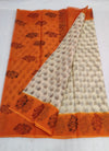 Kota Doria Handblock Printed White Saree with blouse-Indiehaat