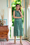 Pure Cotton (60*60) One Piece Dress Sleeveless Teal Green Color Handblock Printed (Size: S-XXXL, 34-44) - IndieHaat