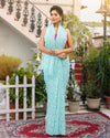 Georgette Handcrafted Saree Light Blue Color Tepchi work with Running Blouse - IndieHaat