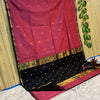 Maheshwari Silk Saree Butta Body Red Color with golden zari weaving border and running blouse (Butta Design) - IndieHaat