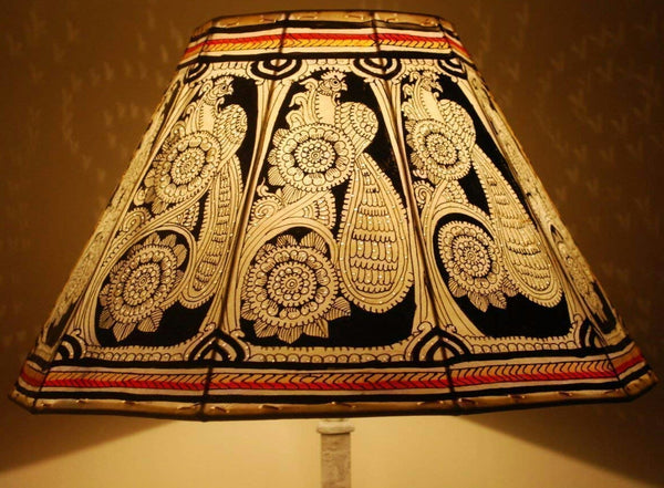 Indiehaat | Quaint Flower Kalamkari Handpaited Leather Lamp Shade (11X9 Inch)