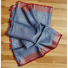 Hand Dyed Pure Linen Blue Dupatta-Indiehaat