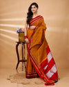 ILKAL Handloom Cotton Silk Saree Metallic Orange Color with running blouse - IndieHaat