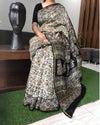 Chanderi Silk Saree Pastel Beige Color Kalamkari Print with running blouse - IndieHaat