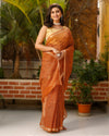 Pure Cotton Kota Doria Saree Light Brown Color Jaal Embroidery with running blouse - IndieHaat