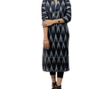 Pure Cotton Black Color Ikkat Handblock Printed Prestitched Dress (Size 34 to 46)-Indiehaat