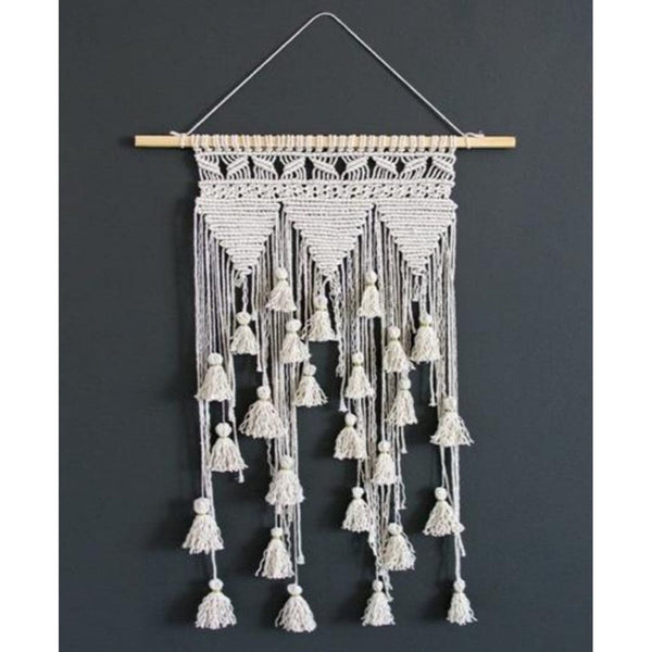 White Macrame Wall Hanging Size: 14X33-Indiehaat