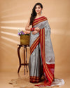 ILKAL Handloom Cotton Silk Saree Silver Gray Color with running blouse - IndieHaat