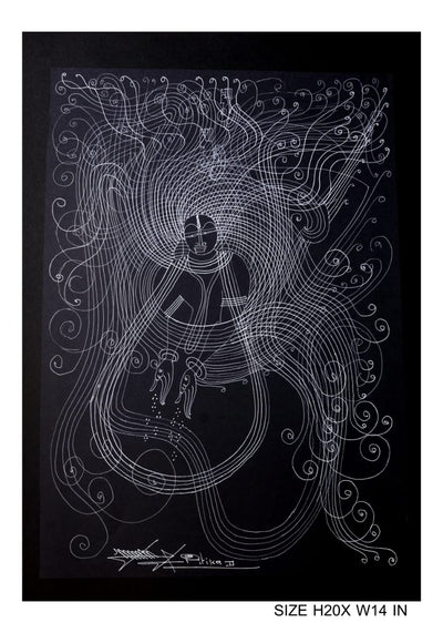 The Surpur Line Art Painting Mixed Media on Paper Unframed (Size: 22 x 16 inches) Artist: Krishna Prakash-Indiehaat