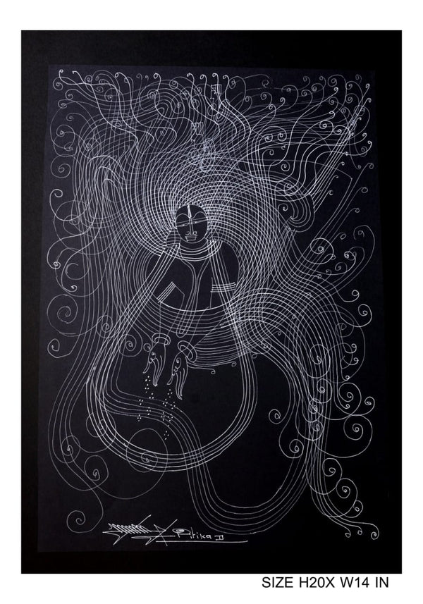 The Surpur Line Art Painting Mixed Media on Paper Unframed (Size: 22 x 16 inches) Artist: Krishna Prakash-Indiehaat