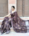 Pure Kota Silk Saree Brown Color Weaving Jaquard - IndieHaat