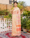 Kashmiri Modal Silk Saree Pastel Pink & Multicolor Color with contrast pallu and blouse - IndieHaat