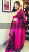 Picturesque Handwoven Pure Linen Purple Saree