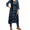 Pure Cotton Green  Ikkat Handblock Printed Prestitched Dress (Size 34 to 46)-Indiehaat