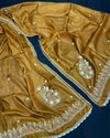 Pure Tussar Silk Dupatta Golden Brown Color Chikankari and Crochet work - IndieHaat