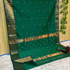 Maheshwari Cotton Silk Saree Butta Body Green Color and contrast blouse with butta design - IndieHaat