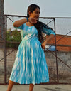 Pure Cotton Dress Ikkat Design Blue 25% Off - IndieHaat