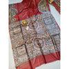 Silkmark Certified Tussar Silk Madhubani Block Print Red Saree with Blouse-Indiehaat