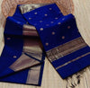 Maheshwari Cotton Silk Saree Butta Body Blue Color and contrast blouse with butta design - IndieHaat