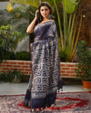 Kota Silk Saree Indigo Color Batik Print with running blouse - IndieHaat