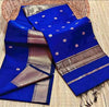 Maheshwari Cotton Silk Saree Butta Body Blue Color and contrast blouse with butta design - IndieHaat